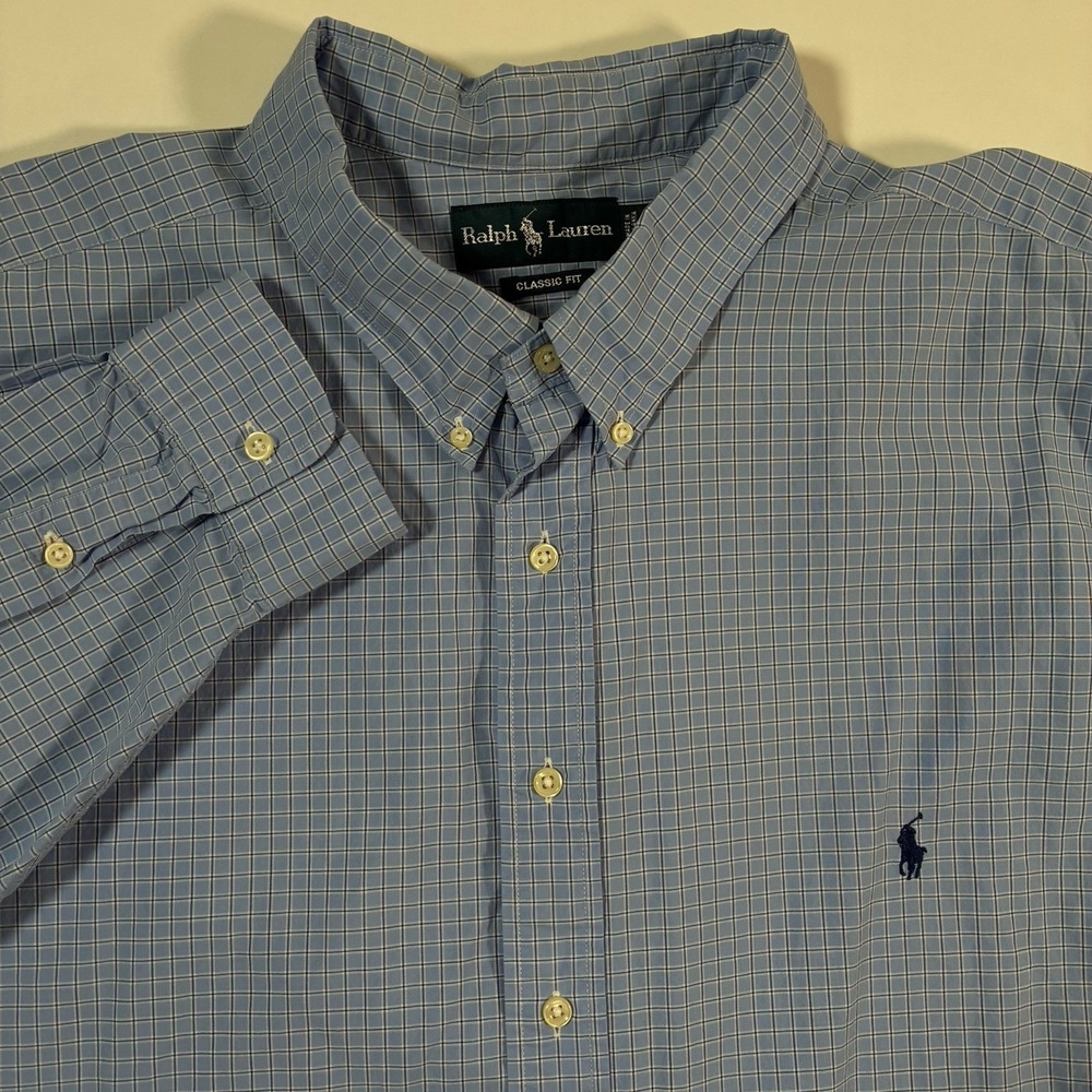 Ralph Lauren‎ Shirt 4XB Big Blue Check Oxford Long Sleeve Button Down Classic